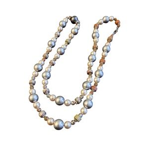 Vintage‎ Style Multi Strand Faux Pearl Statement Necklace Grey Cream Orange OS